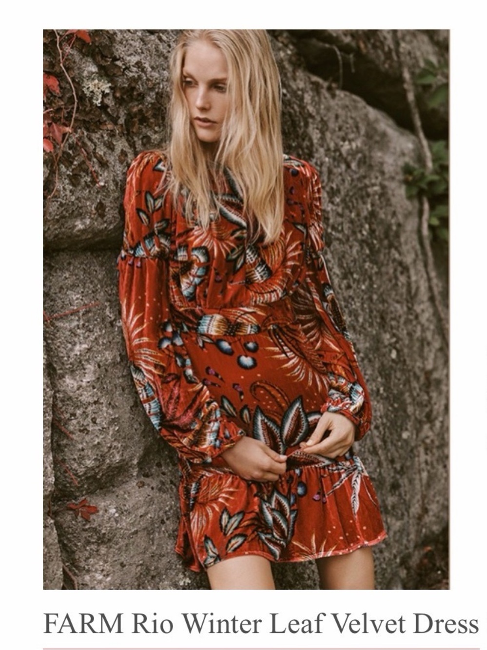 FARM Rio Red Floral Velvet Silk Blend Long Sleeve Mini Dress Large